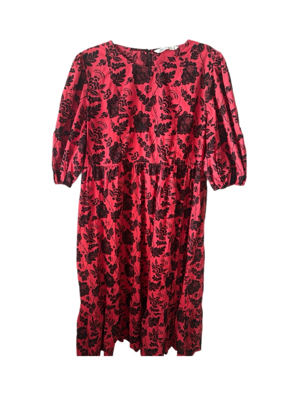 Zara Pink Midi Dress with Black Floral Motif